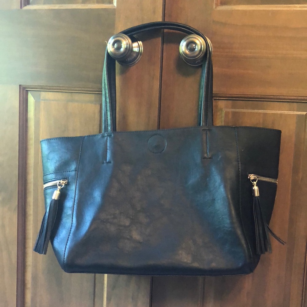 Black Shoulder Bag with gold accents